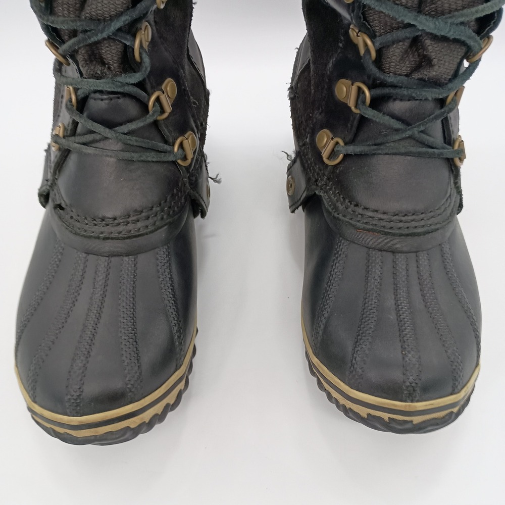 Sorel Conquest Carly Black Leather Rubber Tall Boots Womens 6.5 Rain Winter - Picture 3 of 14